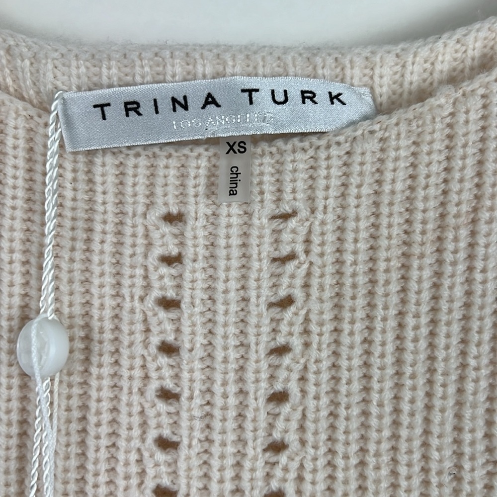 NWT Trina Turk Dalhart Sweater Ecru XS Cream 100% Merino Wool - Picture 7 of 9